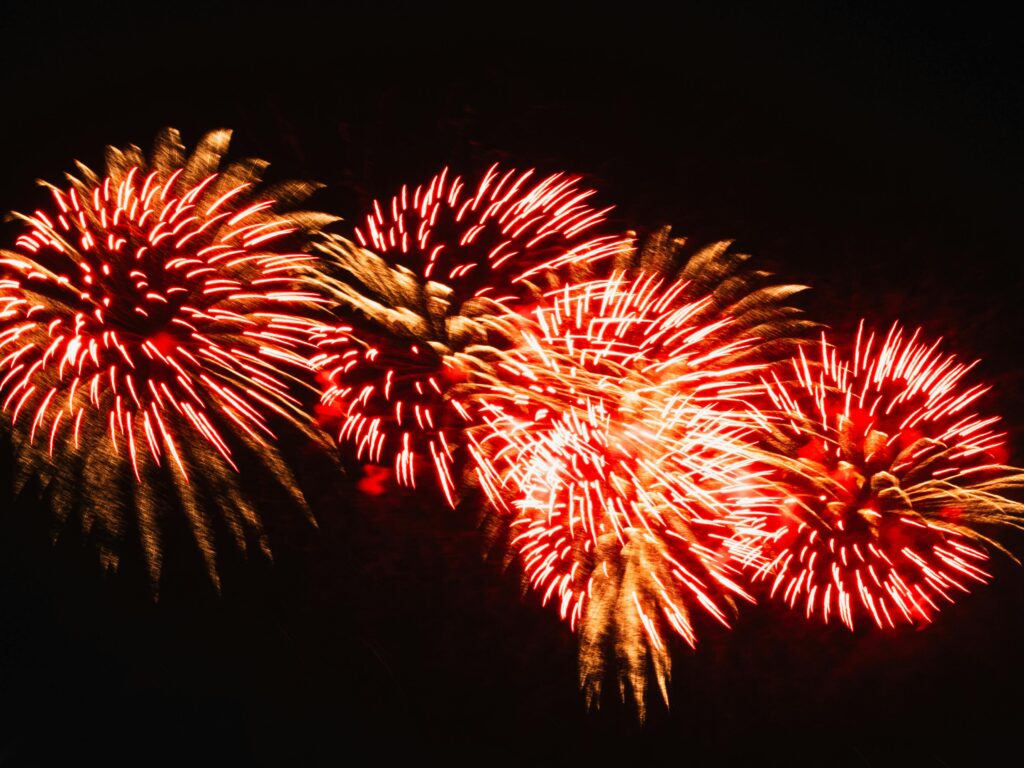 A vibrant and colorful fireworks display lighting up the night sky.